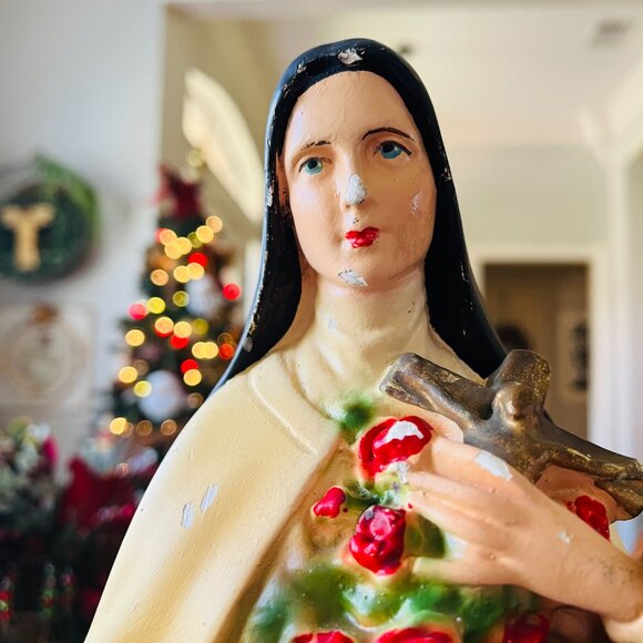 Antique Chalkware Saint Theresa of Lisieux Little flower of Jesus - Picture 13 of 17